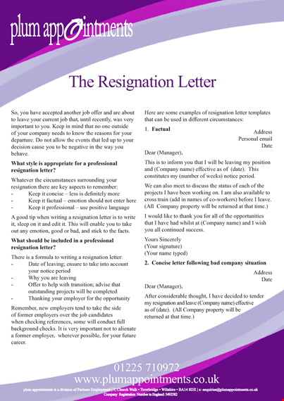 formal resignation letter due to relocation template