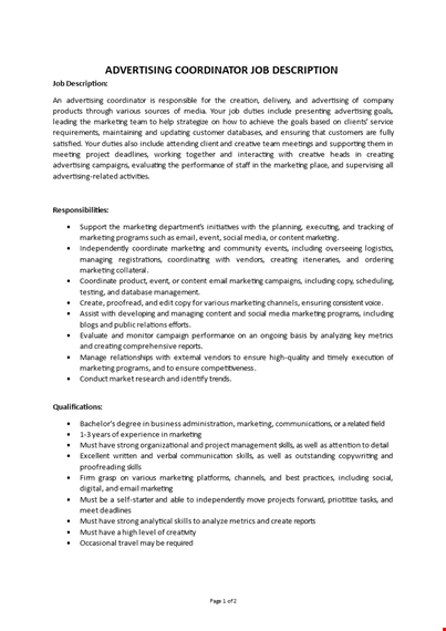 advertising manager job description template