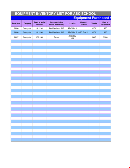 school equipment inventory list - keep track of servers and computers template