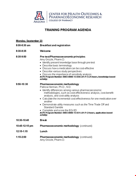 training program agenda template