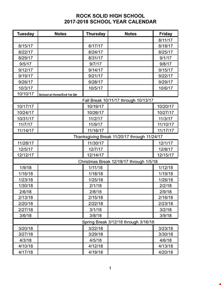 high school calendar template