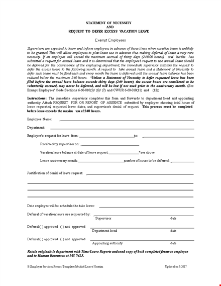 submit employee vacation request form | request leave hours template