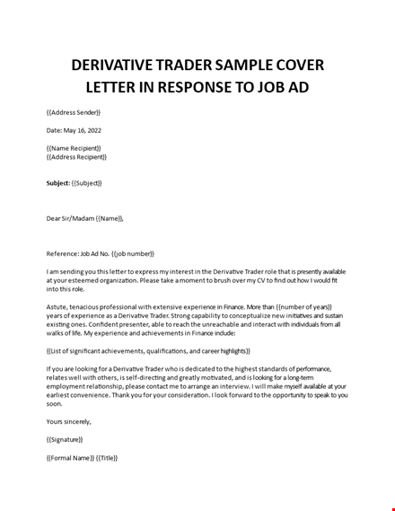 derivative trader application letter template