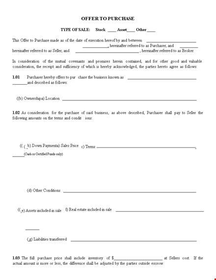 offer to purchase letter - creating an effective agreement for seller and purchaser template