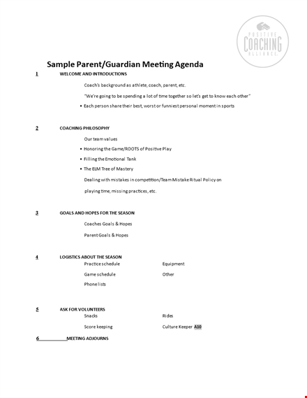 parent meeting agenda schedule template for successful goal setting and collaboration with parents template