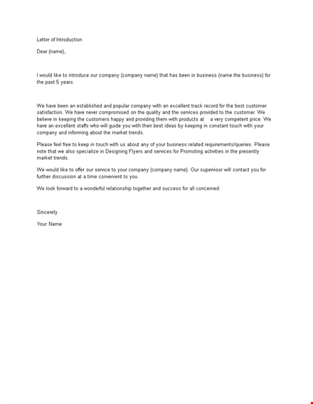 excellent letter of introduction for your business template