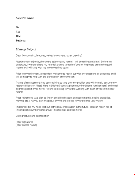 free farewell email template - insert number and personalize your farewell subject template
