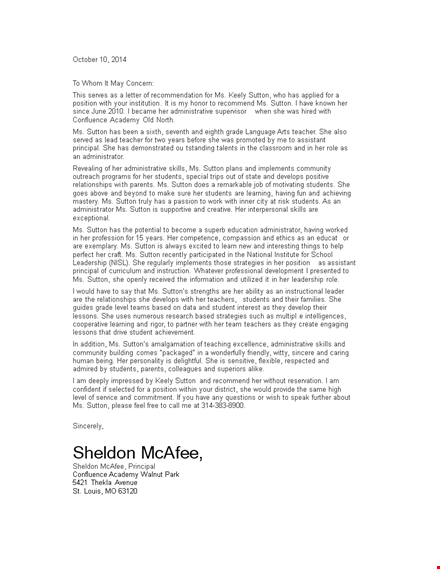 expert recommendation letter from professor for students and administrative positions - sutton template