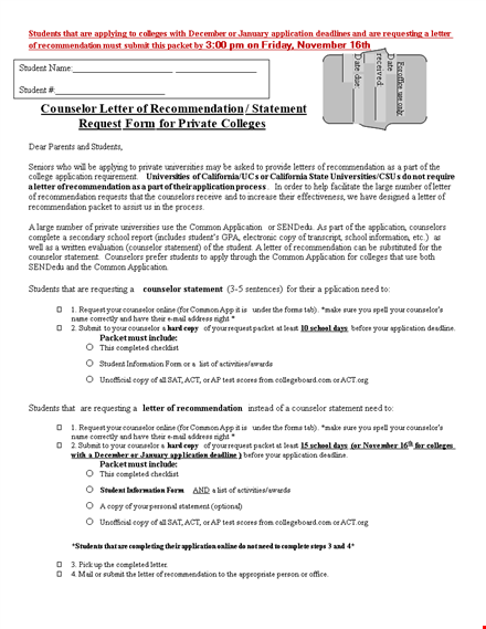 college letter of recommendation request form template