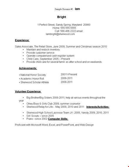 sample resume for high school student | school, grade, varsity | sherwood template