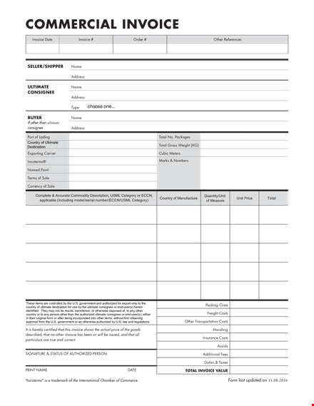 export commercial invoice template pdf template