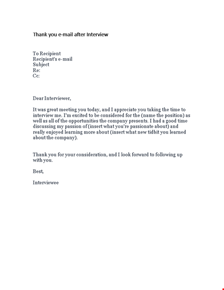thank you email after interview template - interviewer thank you note template