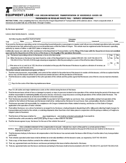 equipment lease agreement - vehicle lease terms with lessee & lessor template