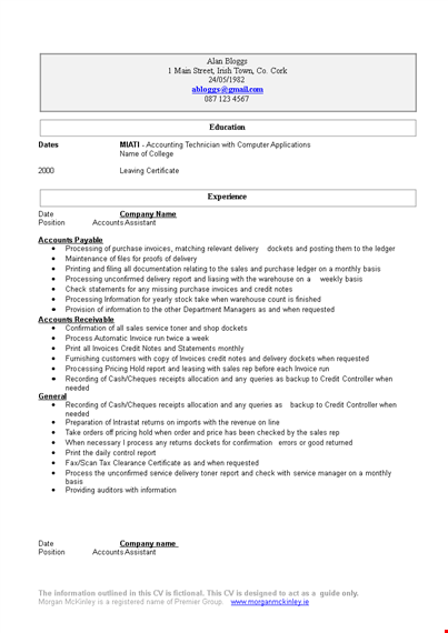 junior accountant resume doc template