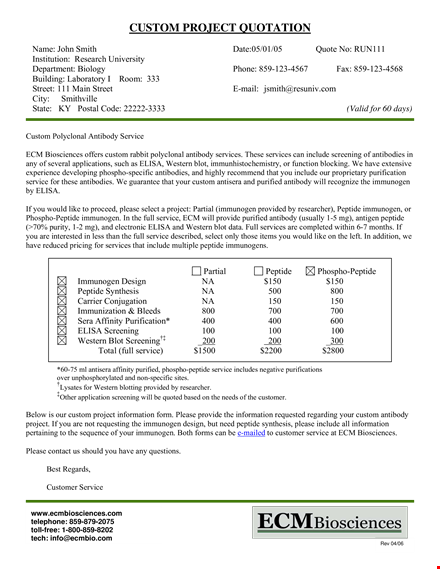 project quotation in pdf | custom peptide service | immunogen template