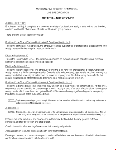 dietitian nutritionist job description - level up as a dietitian or nutritionist template