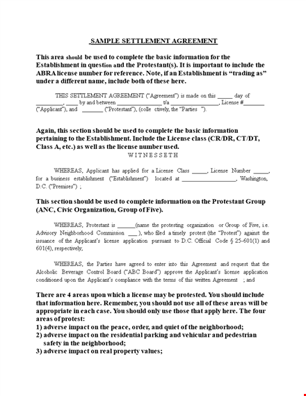 settlement agreement template