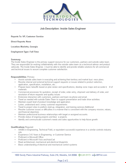 sample sale engineer job description template