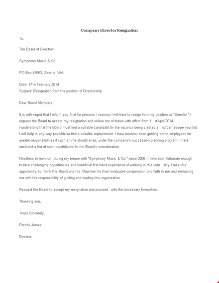 company director resignation letter format template