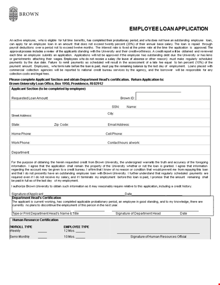 employee loan application template template