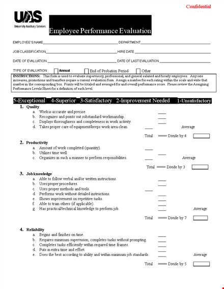 printable employee review form | evaluation, total, average, divide | download now template