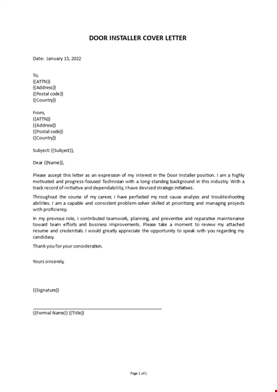 door installer cover letter template