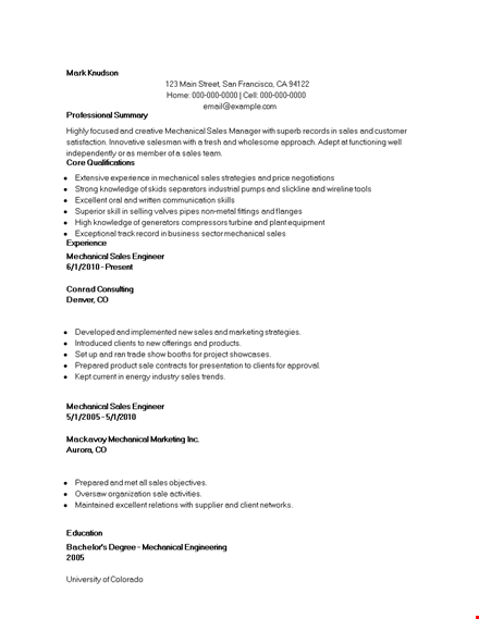 mechanical marketing engineer resume template