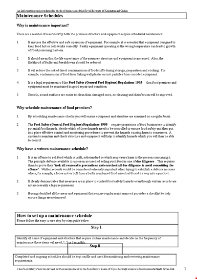 restaurant cleaning and maintenance schedule template