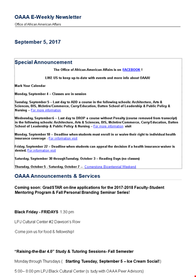 oaaa e weekly newsletters - information for students | september | american template