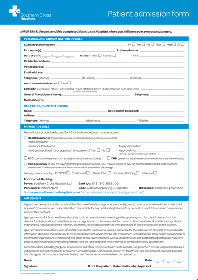 southern hospitals - hospital admission letter template template