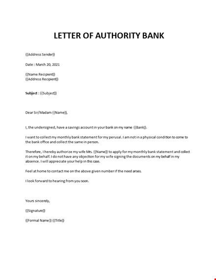 bank authorization letter sample template