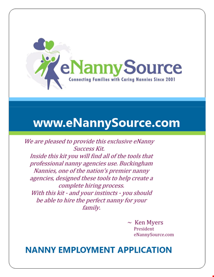nanny application template - employment for nanny, children - phone template