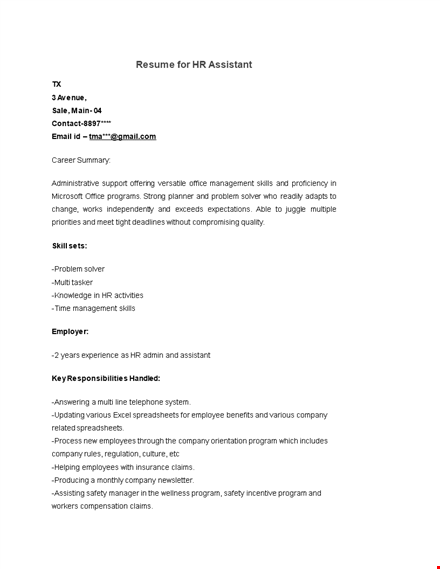 hr assistant resume format template template