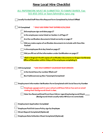 complete new hire checklist for employees | fahrer templates template