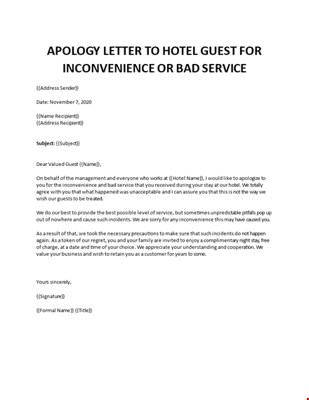 apology letter to hotel guest for inconvenience template