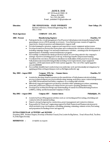 experienced chemical engineer resume template