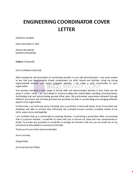 engineering coordinator cover letter template