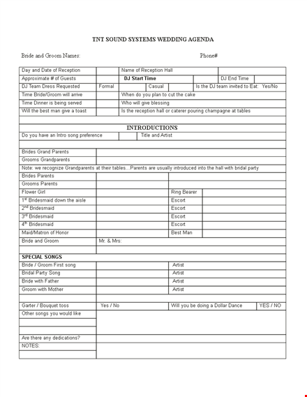 sample wedding agenda template