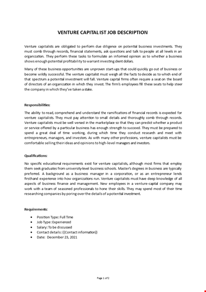 venture capitalist job description template