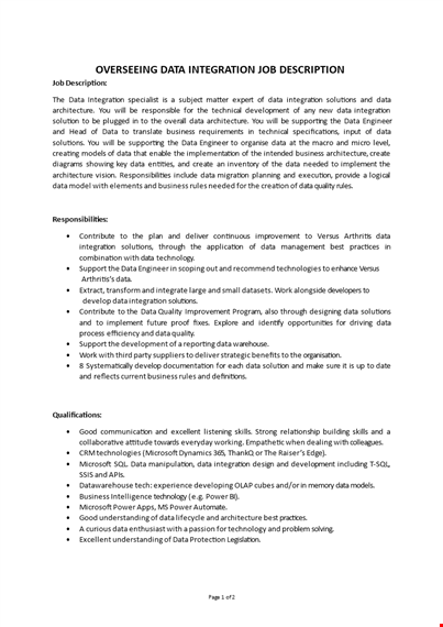 data integrity specialist job description template