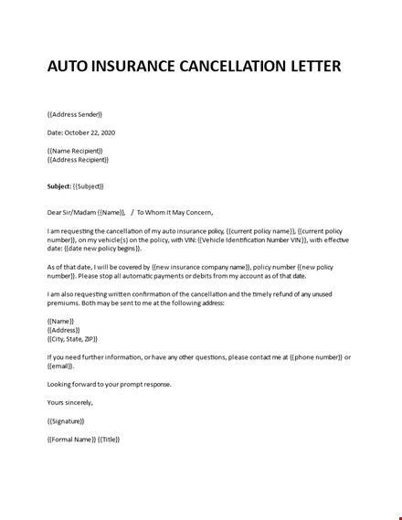 auto insurance cancellation letter template