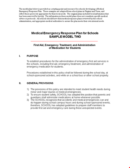 medical emergency management plan template