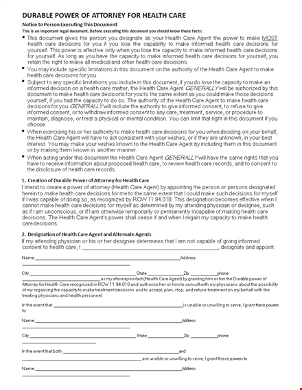 create health directives with a power of attorney document template