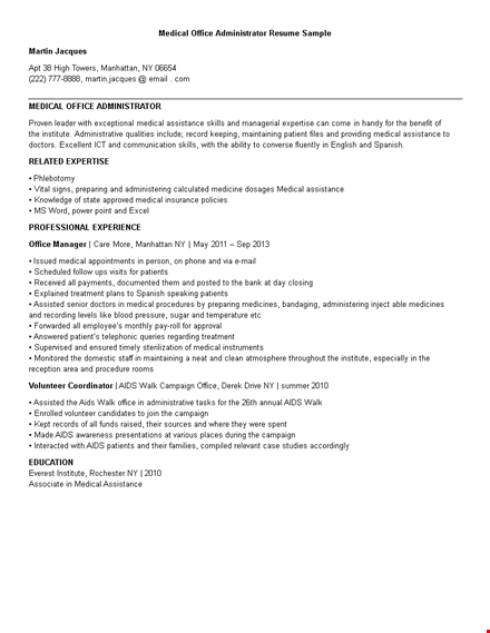 medical office administration resume template