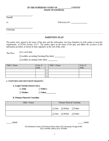 create a comprehensive parenting plan template for child custody | yoursite.com template