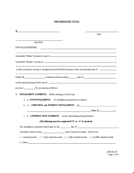 free installment promissory note template template