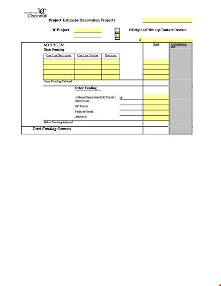 renovation estimate template - project funding and funds estimate template