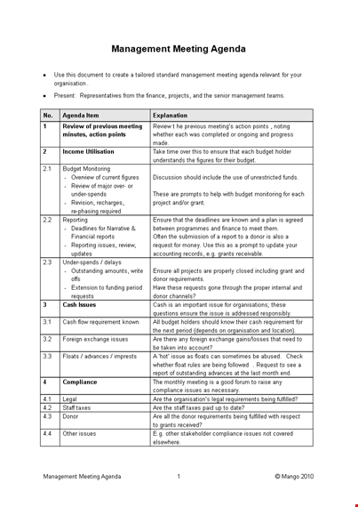 management meeting agenda template in word template