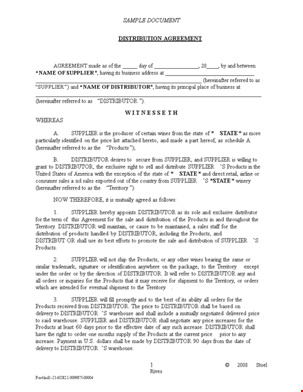distribution agreement sample document template