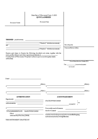 quit claim deed template | wisconsin document templates template